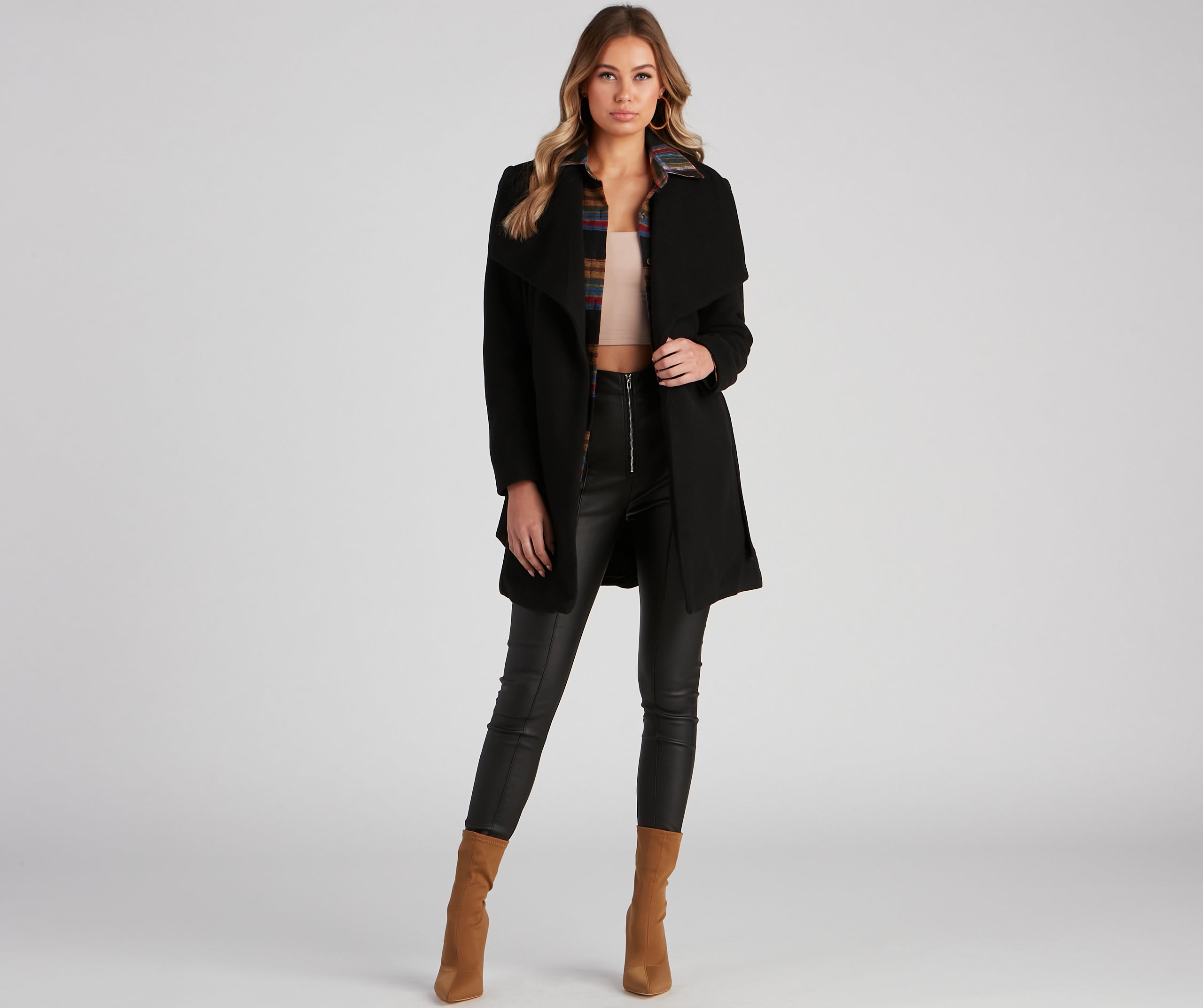 Polished And Chic Faux Wool Trench Coat - Image 5