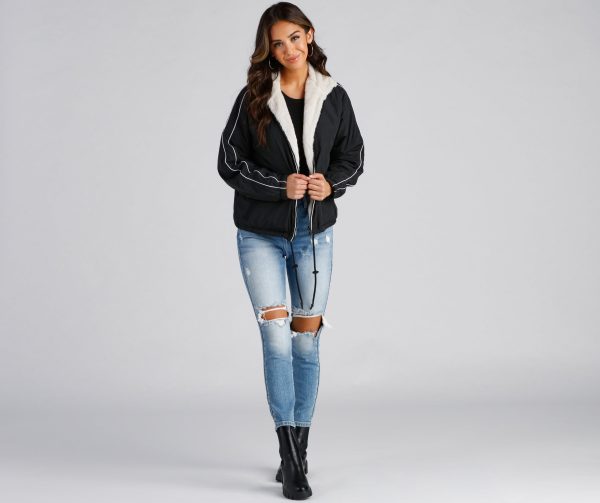Trendy Nylon Faux Fur Reversible Jacket - Image 5
