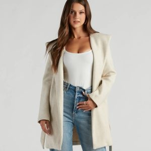 Belted Sophistication Faux Wool Coat