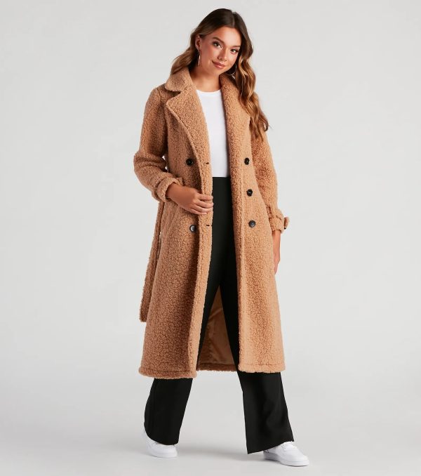Locking Knit Down Sherpa Long Trench Coat - Image 3