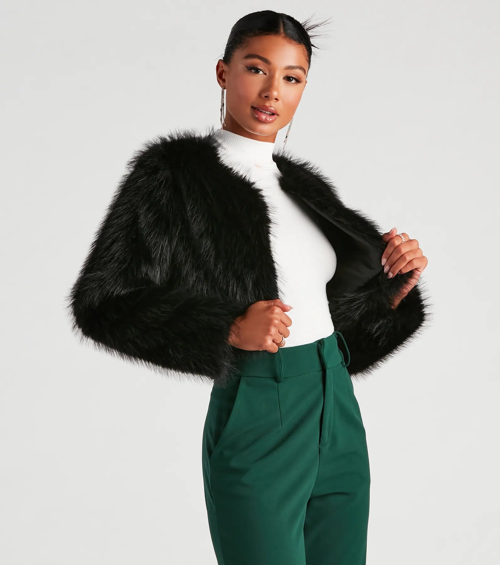 Style Diva Faux Fur Crop Jacket - Image 5