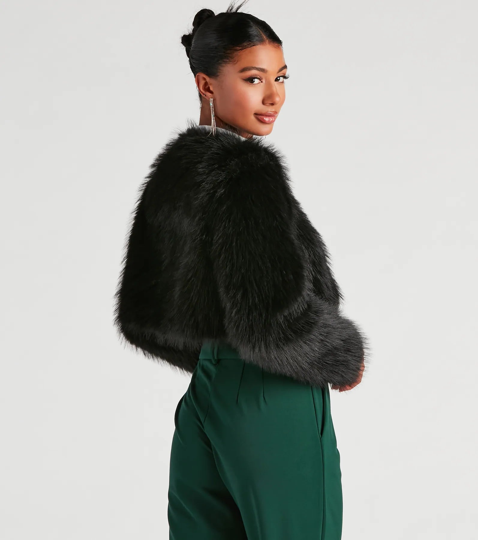 Style Diva Faux Fur Crop Jacket - Image 6