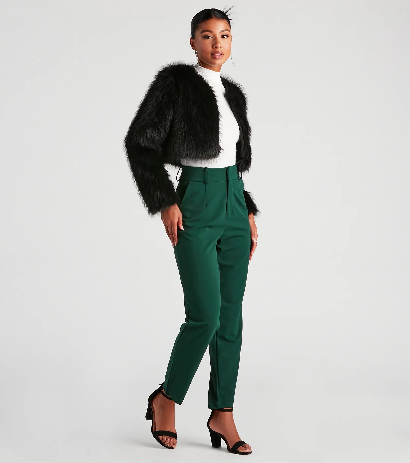 Style Diva Faux Fur Crop Jacket - Image 7