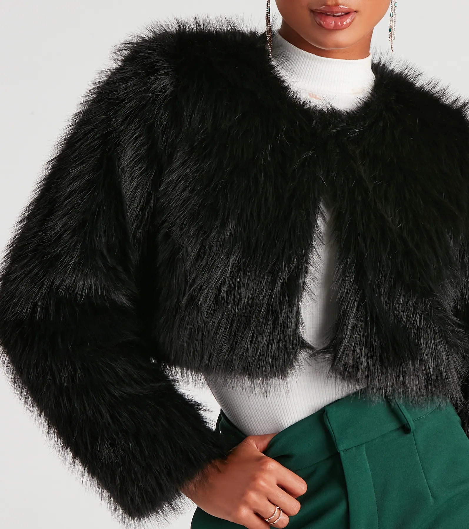 Style Diva Faux Fur Crop Jacket - Image 8