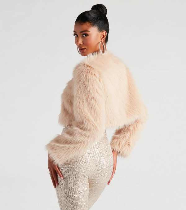 Style Diva Faux Fur Crop Jacket - Image 2