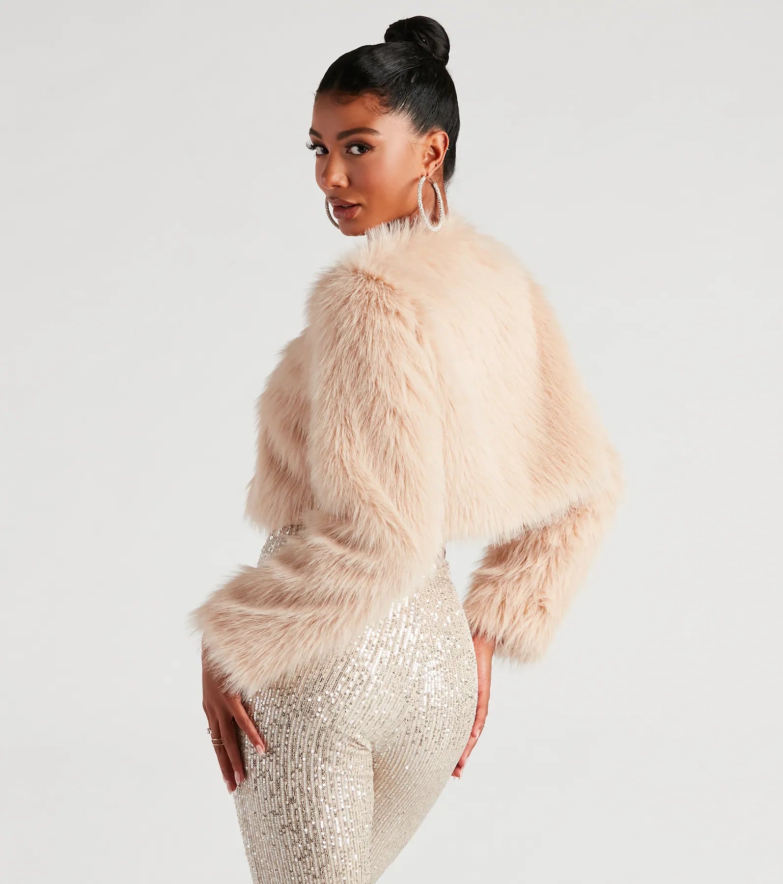 Style Diva Faux Fur Crop Jacket - Image 2
