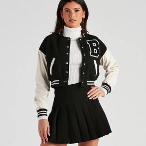 B For Babe Crop Letterman Jacket