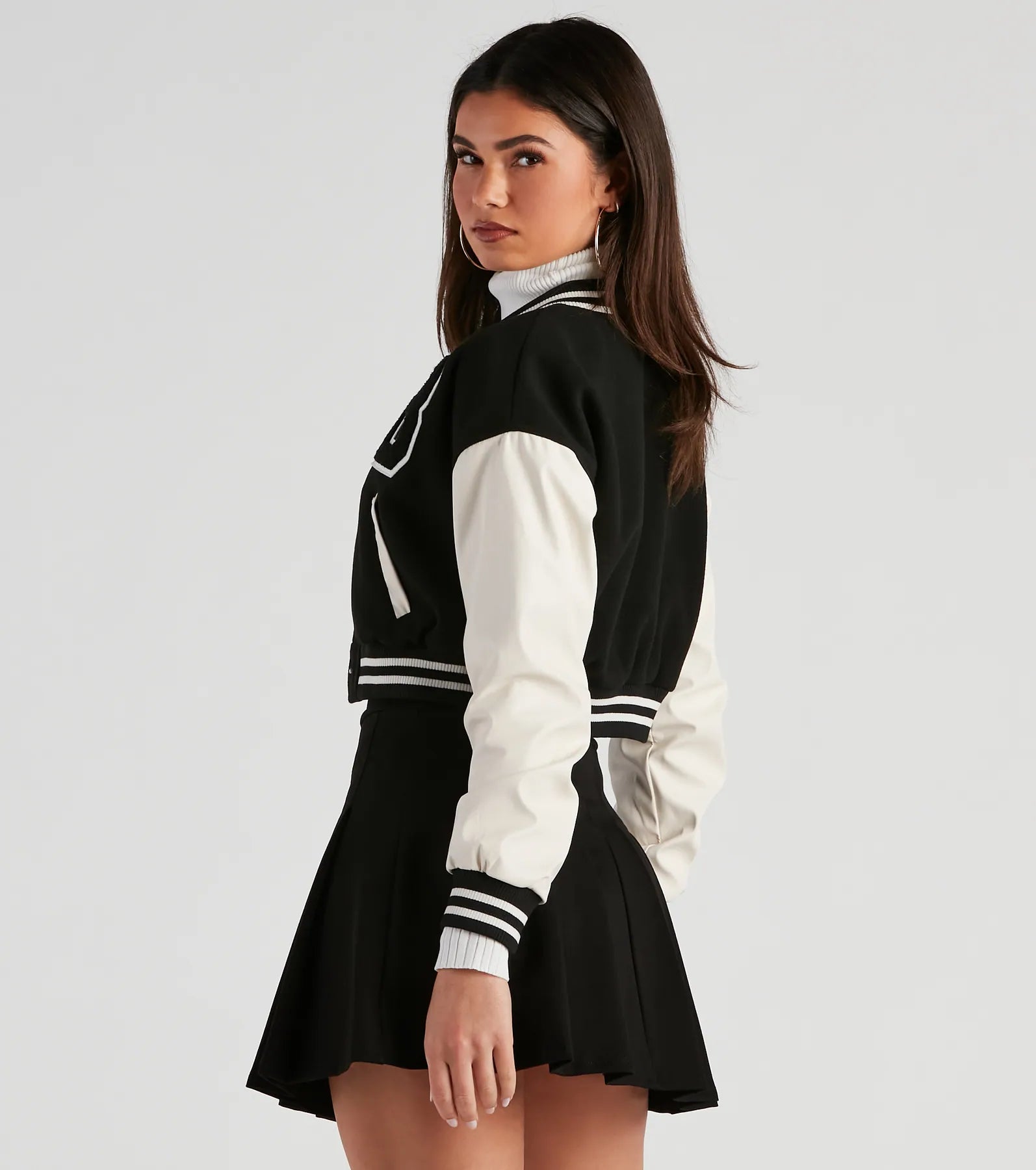 B For Babe Crop Letterman Jacket - Image 2