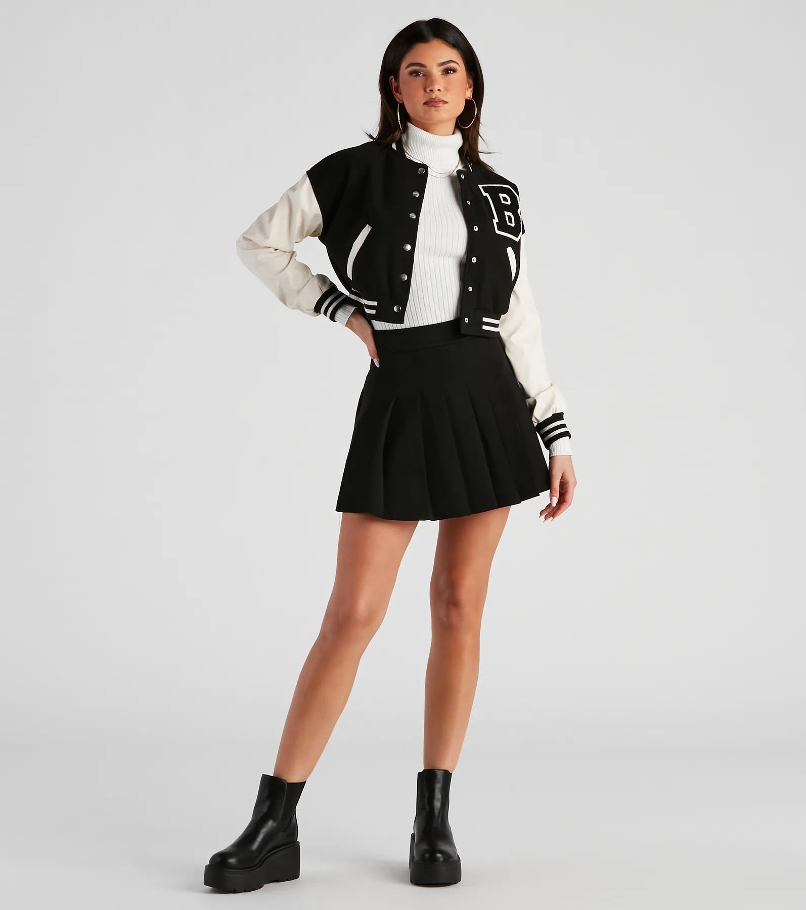 B For Babe Crop Letterman Jacket - Image 3