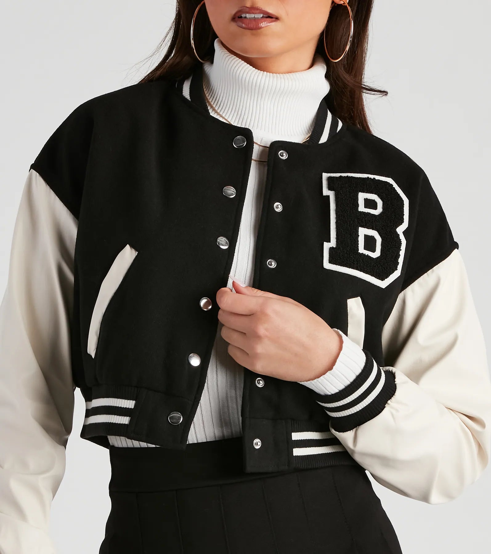 B For Babe Crop Letterman Jacket - Image 4