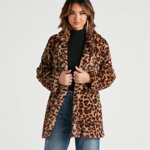 Fabulous Diva Leopard Print Faux Fur Coat