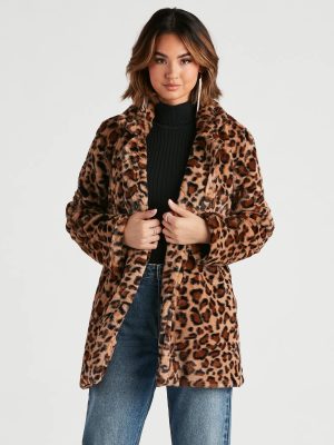 Fabulous Diva Leopard Print Faux Fur Coat
