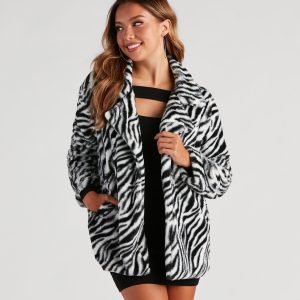 She's A Trendsetter Zebra Faux Fur Coat