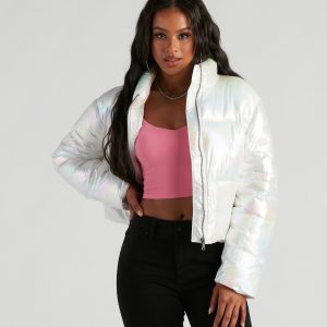 Chromatic Babe Crop Puffer Jacket