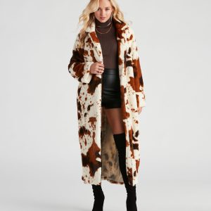 Total Icon Cow Faux Fur Long Coat