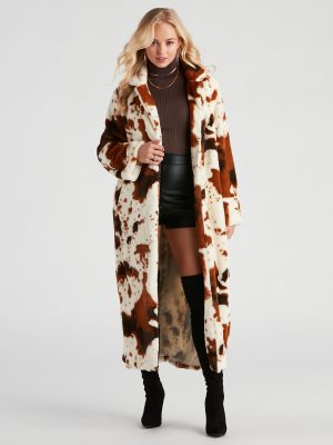 Total Icon Cow Faux Fur Long Coat