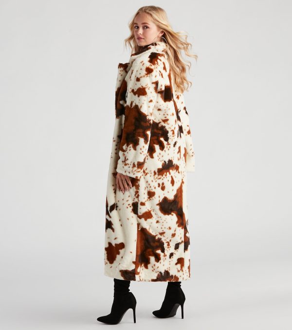 Total Icon Cow Faux Fur Long Coat - Image 2