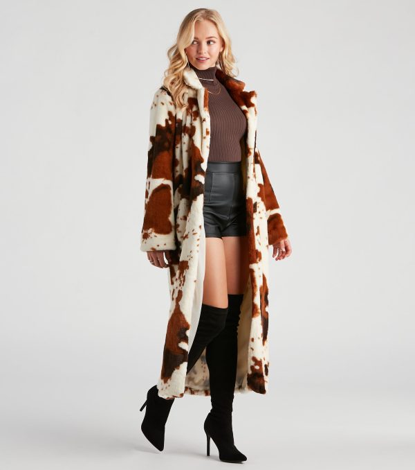 Total Icon Cow Faux Fur Long Coat - Image 3