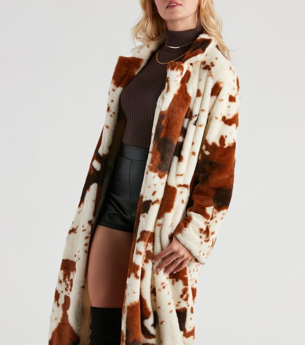 Total Icon Cow Faux Fur Long Coat - Image 4