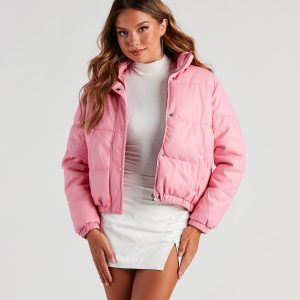 Stylish Edge Faux Leather Puffer Jacket