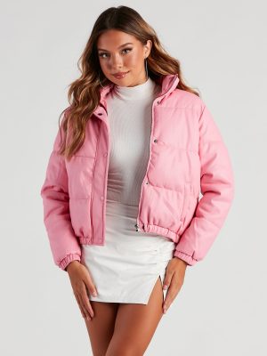 Stylish Edge Faux Leather Puffer Jacket