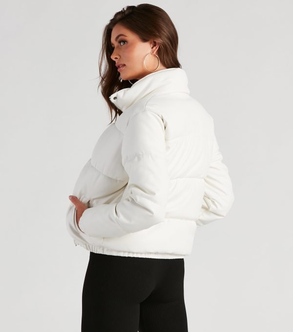 Stylish Edge Faux Leather Puffer Jacket - Image 19