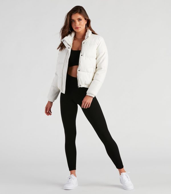 Stylish Edge Faux Leather Puffer Jacket - Image 20