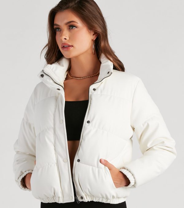 Stylish Edge Faux Leather Puffer Jacket - Image 21