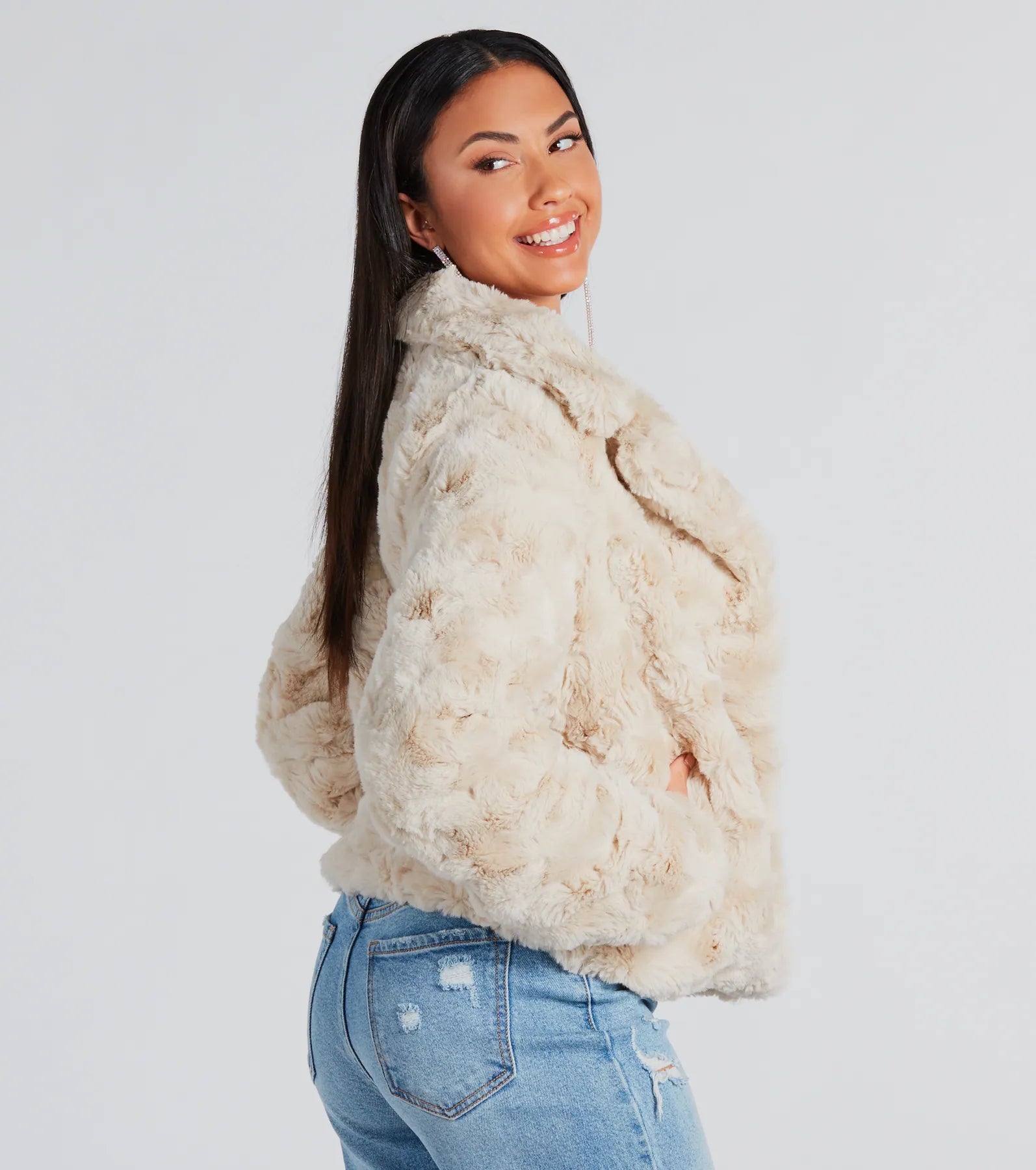 Top Trendsetter Textured Faux Fur Coat - Image 2