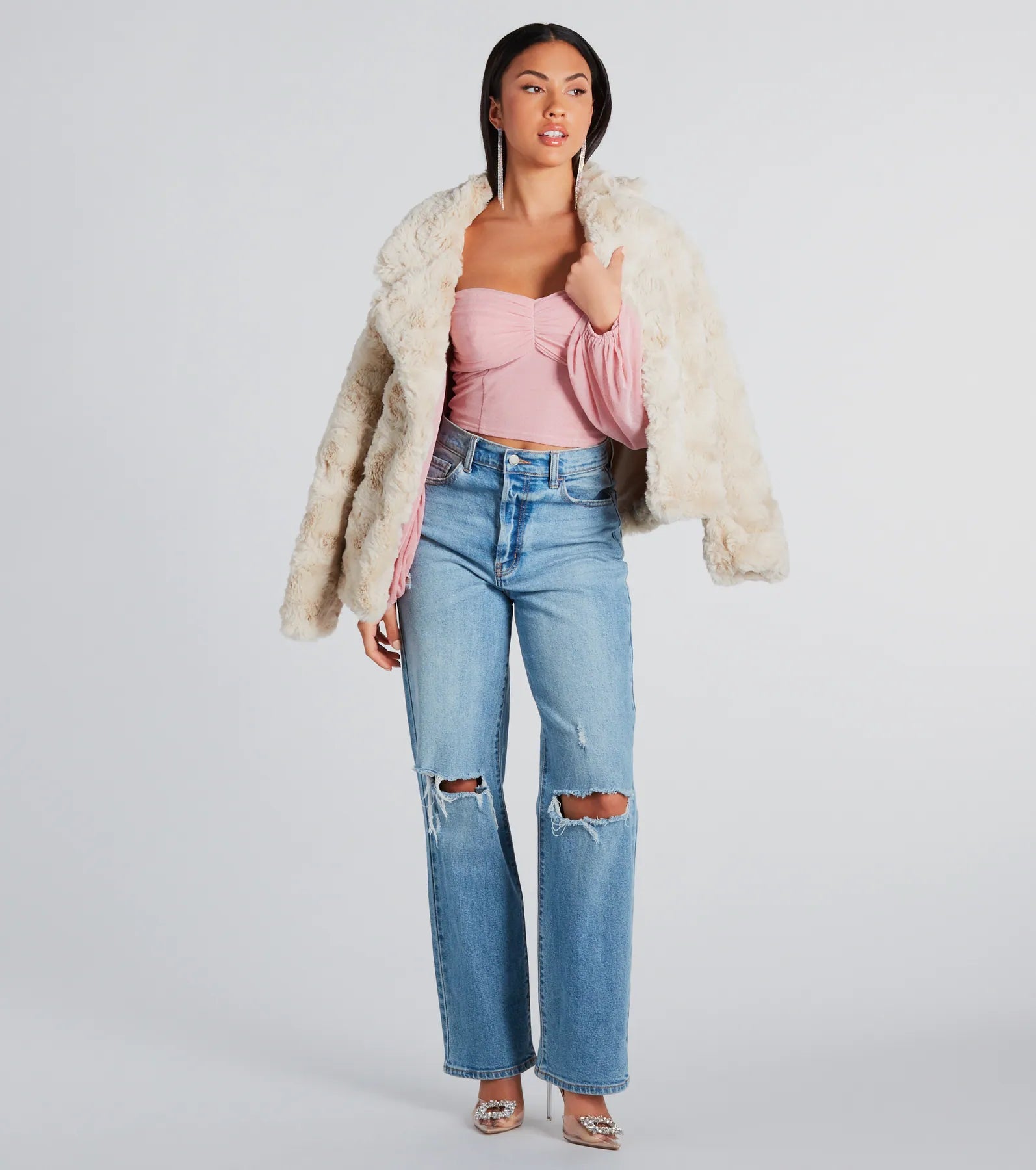 Top Trendsetter Textured Faux Fur Coat - Image 3