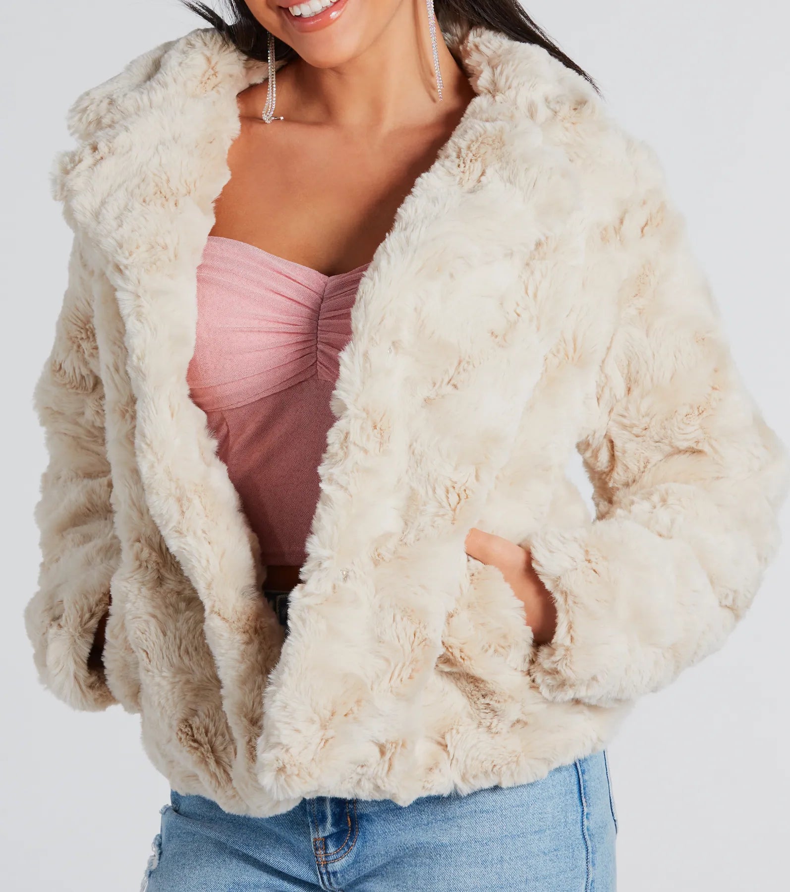 Top Trendsetter Textured Faux Fur Coat - Image 4
