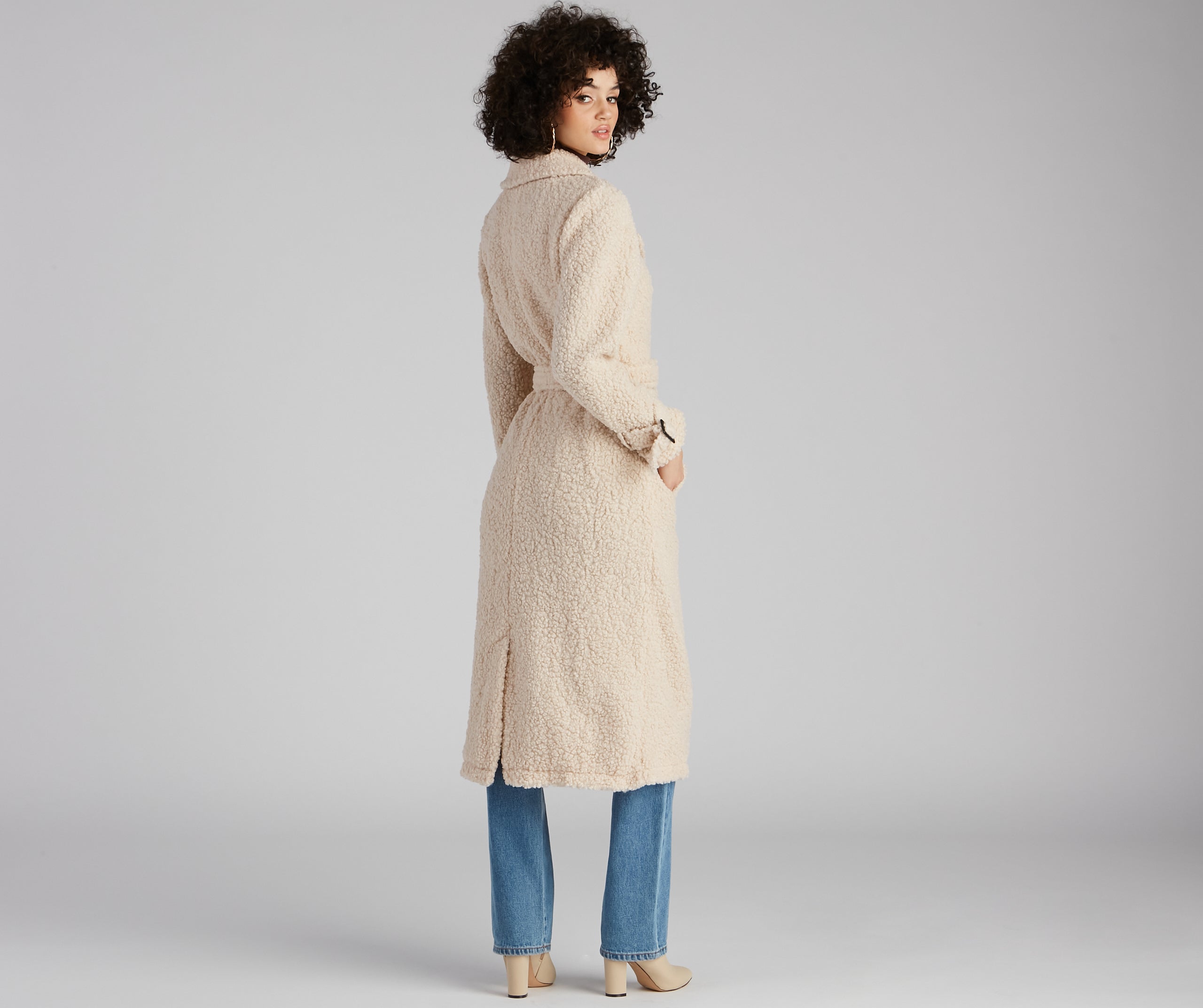Locking Knit Down Sherpa Long Trench Coat - Image 2