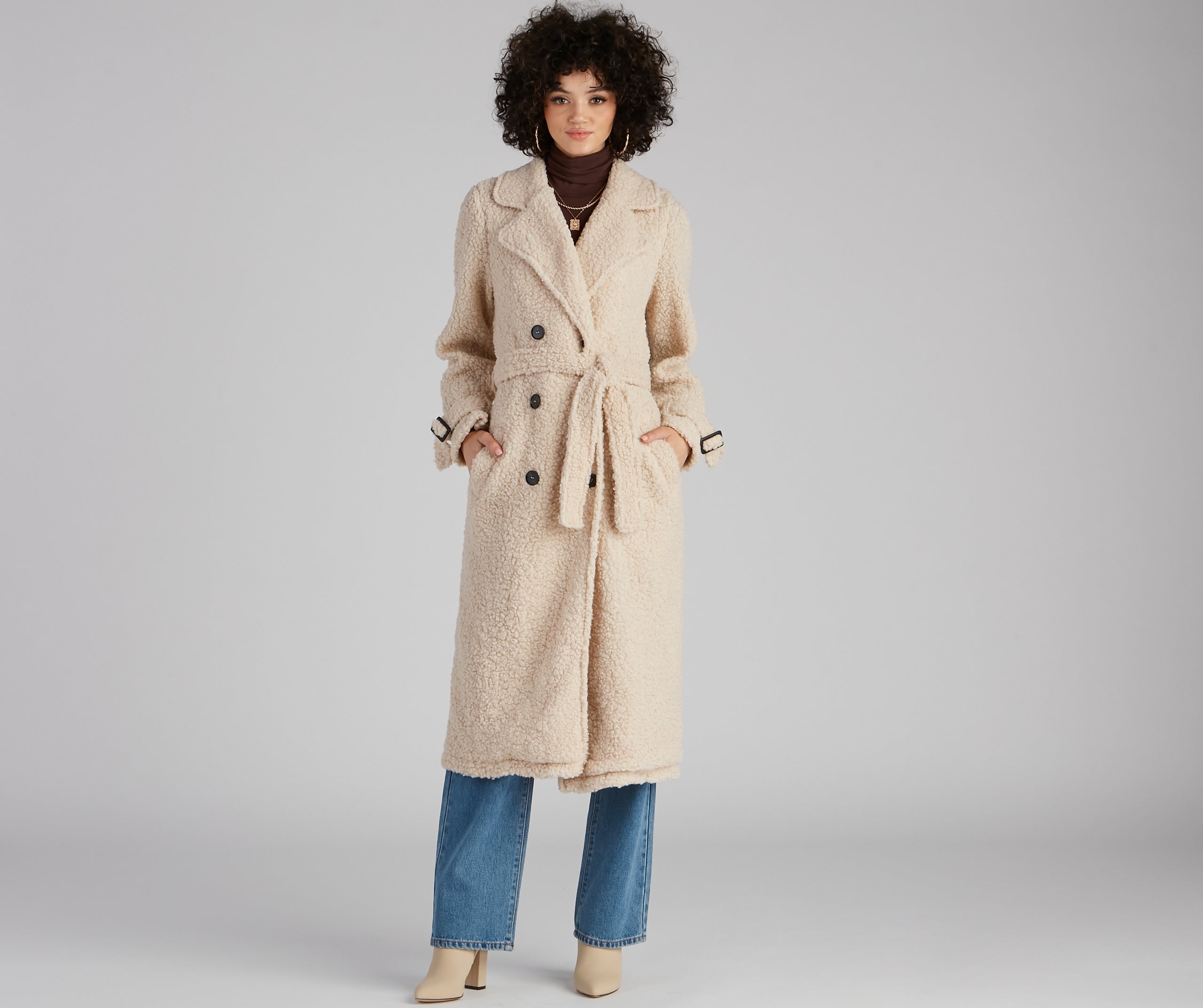 Locking Knit Down Sherpa Long Trench Coat - Image 3
