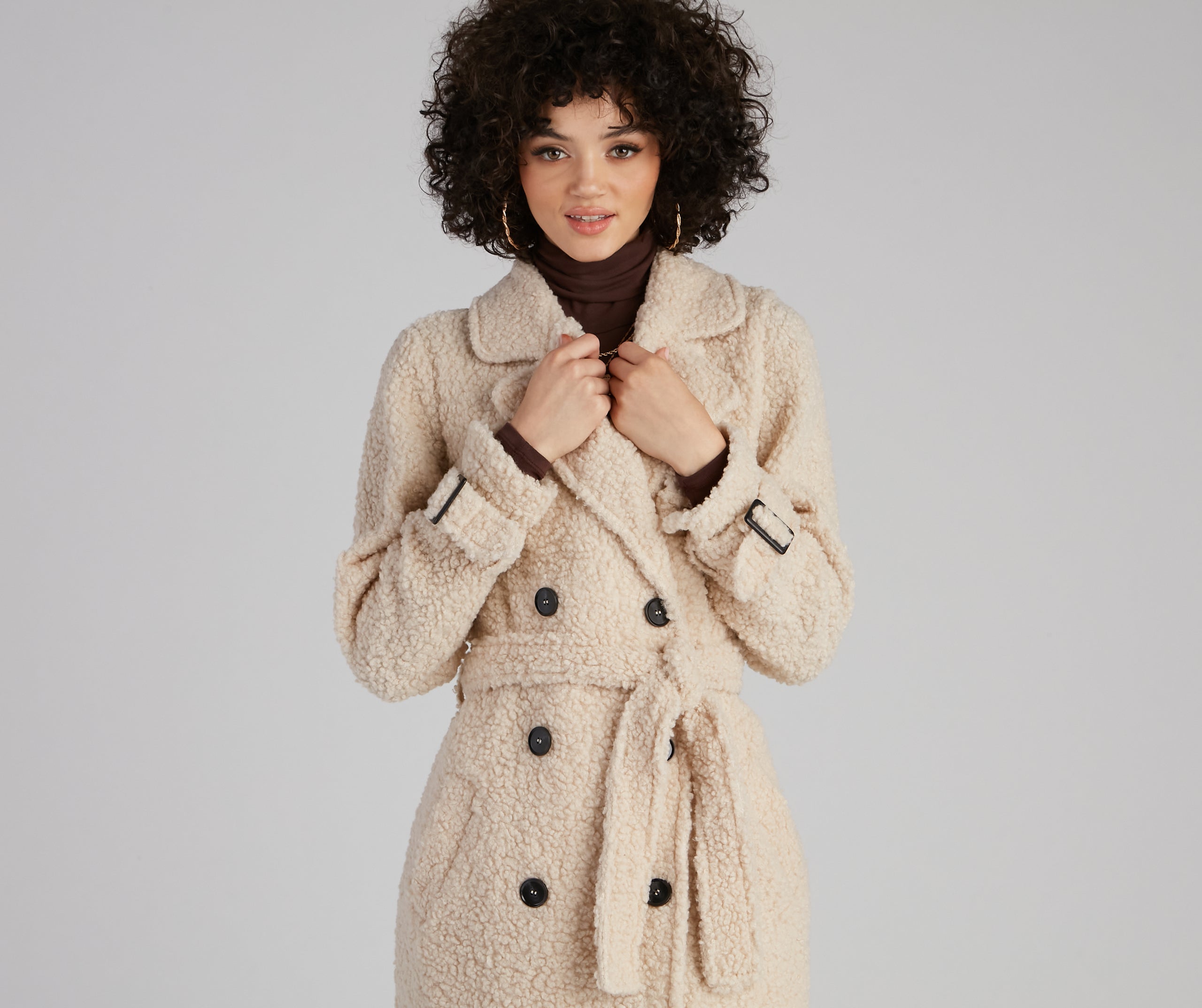 Locking Knit Down Sherpa Long Trench Coat - Image 4