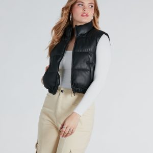 Winter Dreams Faux Leather Sherpa Puffer Vest