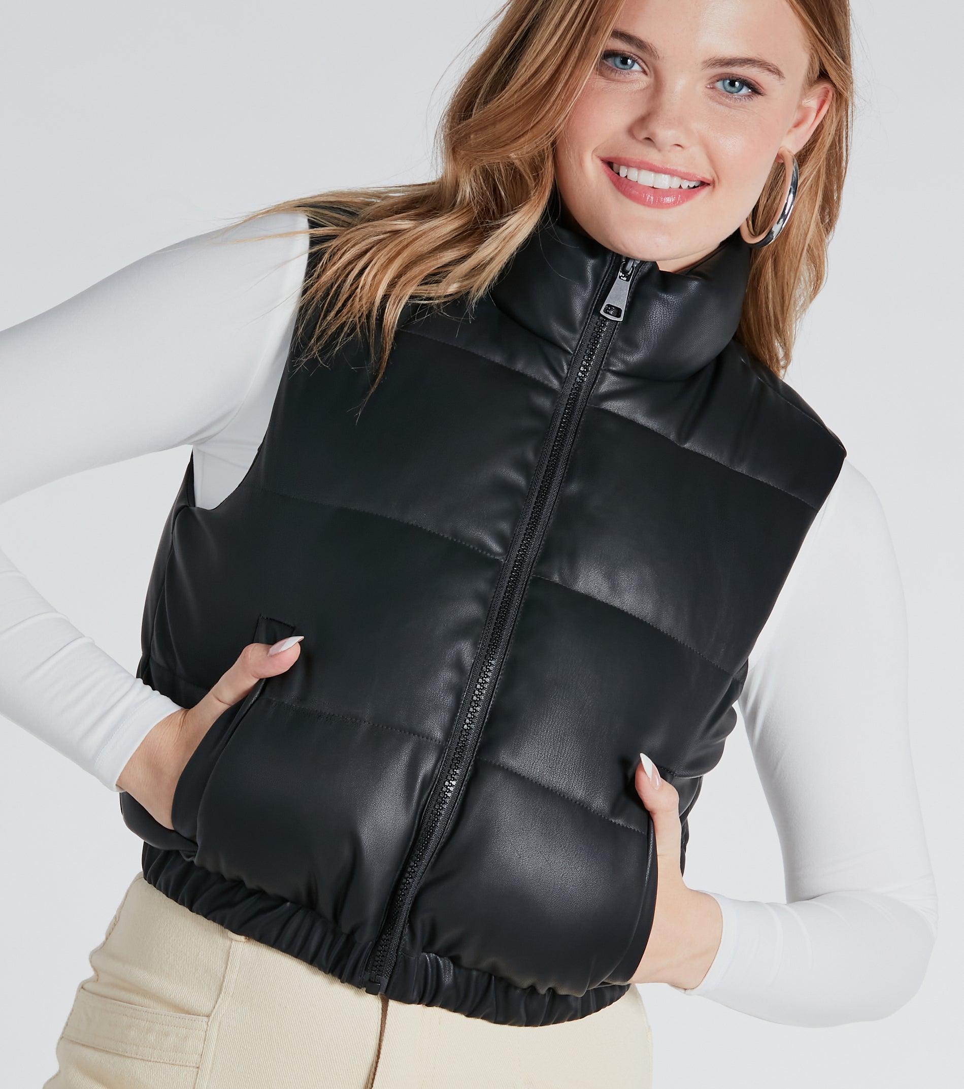 Winter Dreams Faux Leather Sherpa Puffer Vest - Image 3
