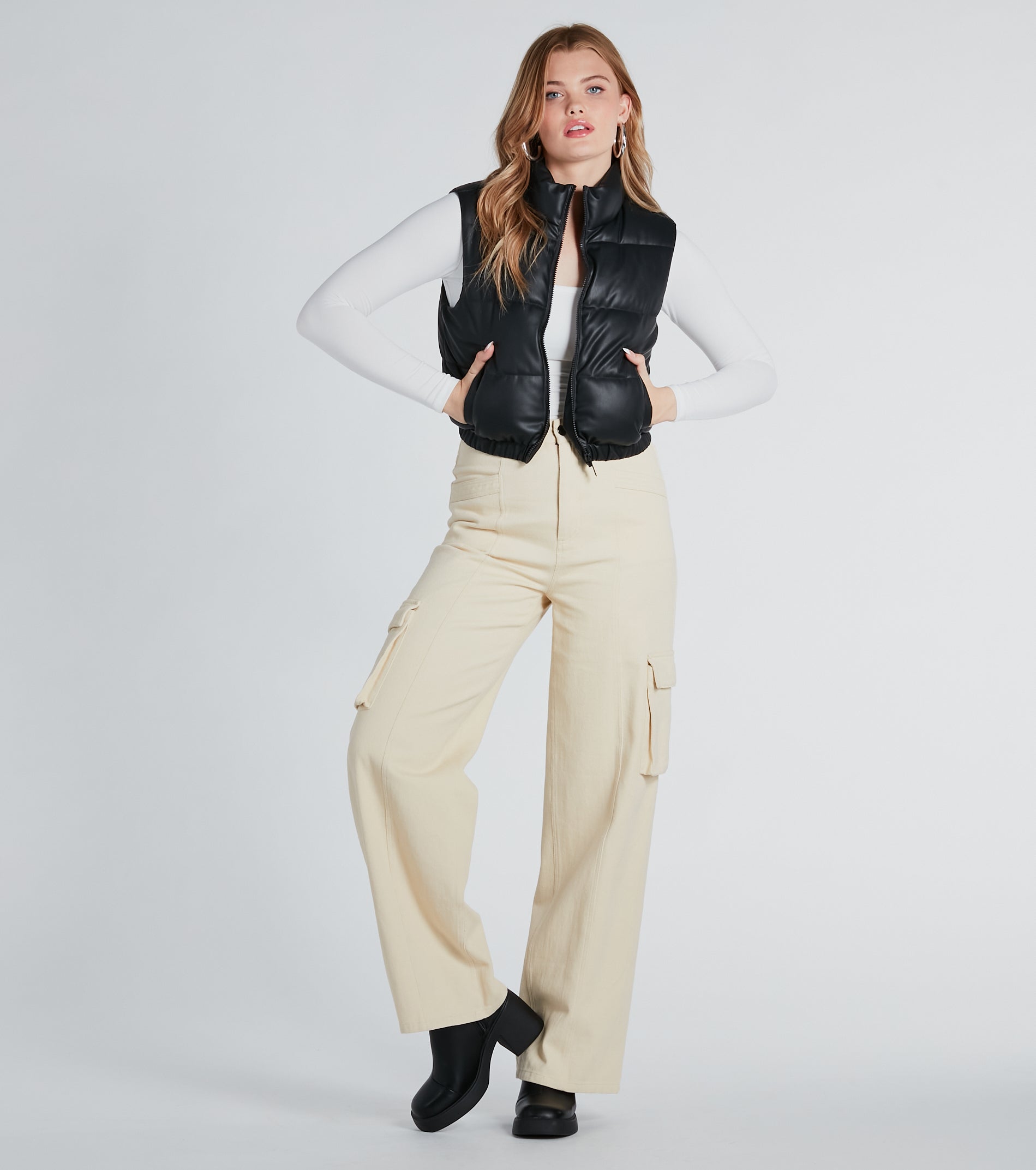 Winter Dreams Faux Leather Sherpa Puffer Vest - Image 4