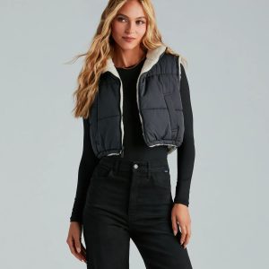 Major Trend Reversible Faux Sherpa Puffer Vest