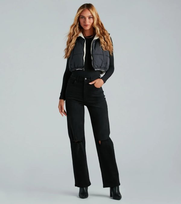 Major Trend Reversible Faux Sherpa Puffer Vest - Image 2