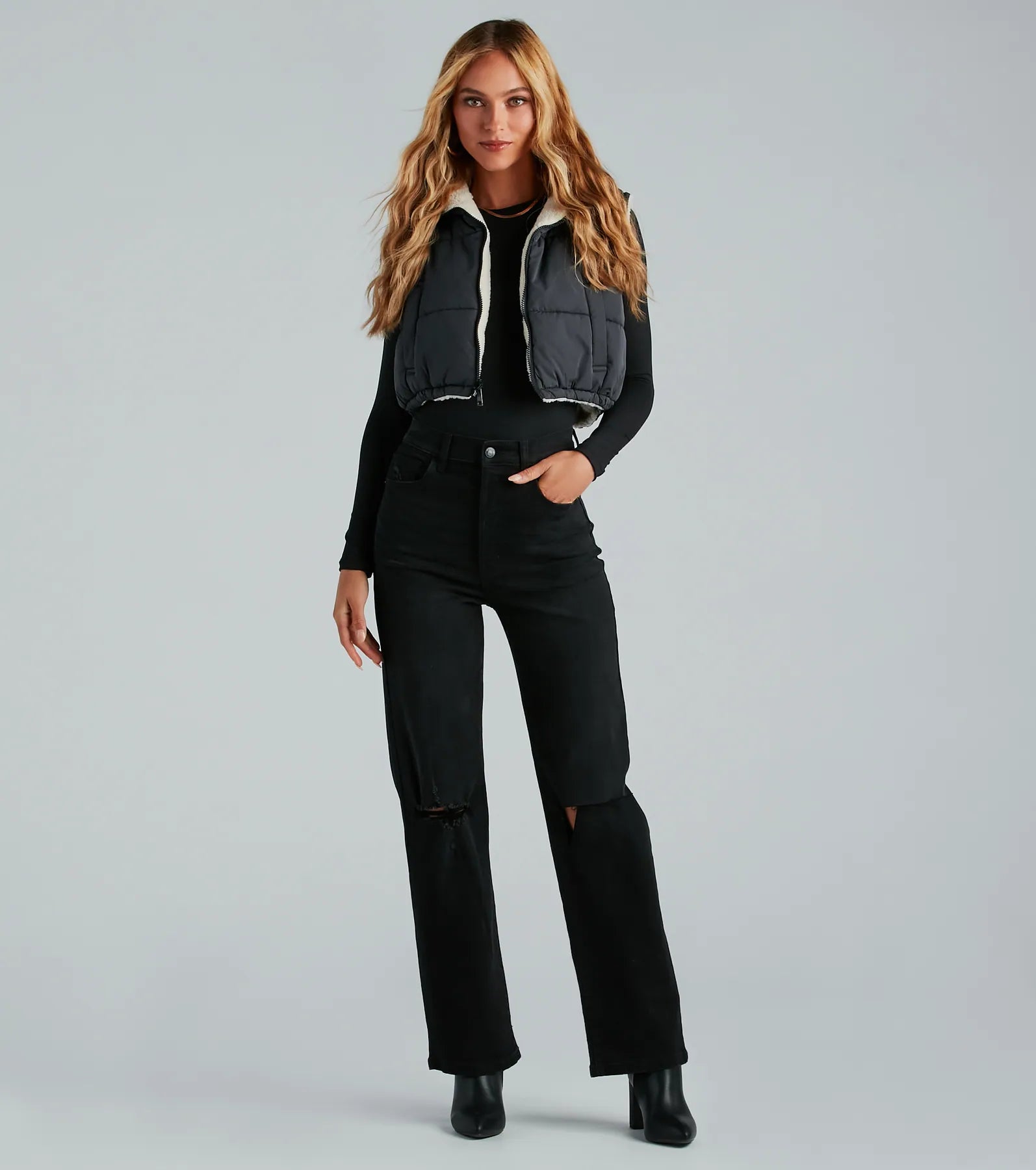 Major Trend Reversible Faux Sherpa Puffer Vest - Image 2