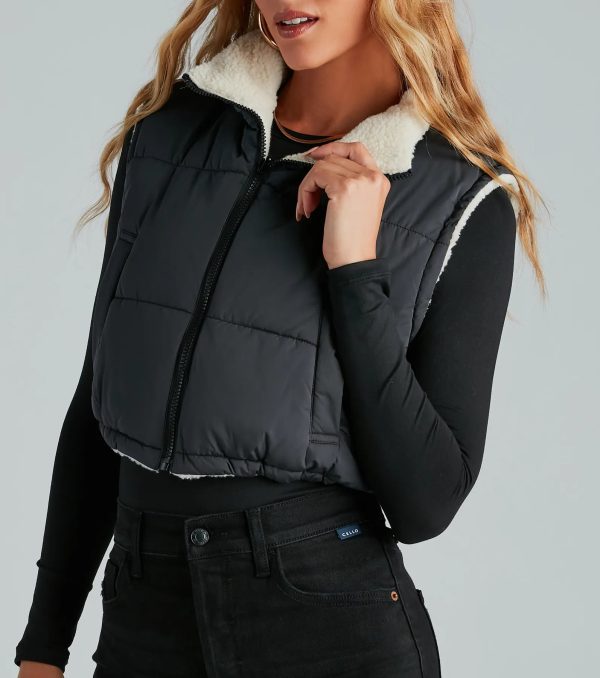 Major Trend Reversible Faux Sherpa Puffer Vest - Image 3