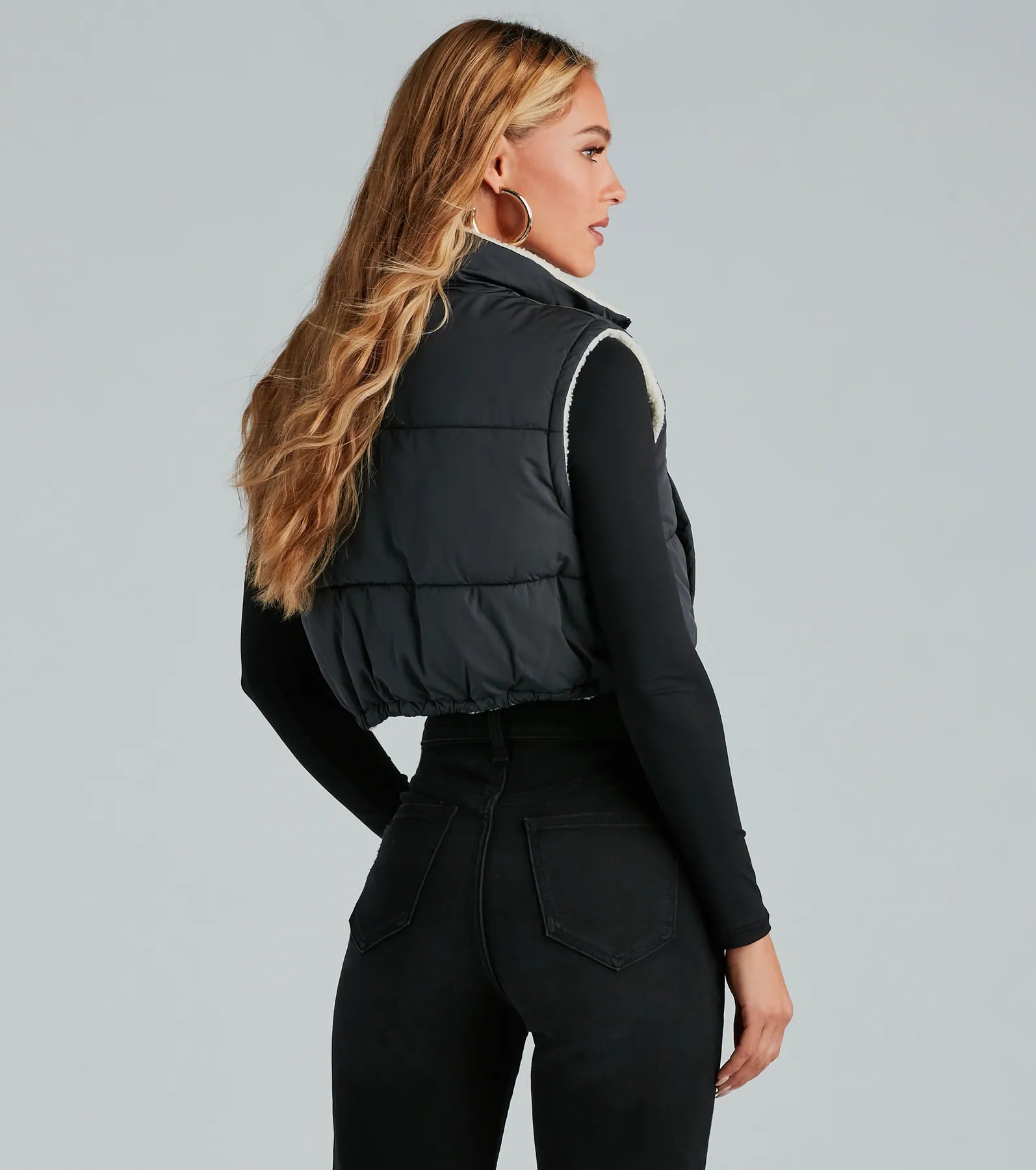 Major Trend Reversible Faux Sherpa Puffer Vest - Image 4