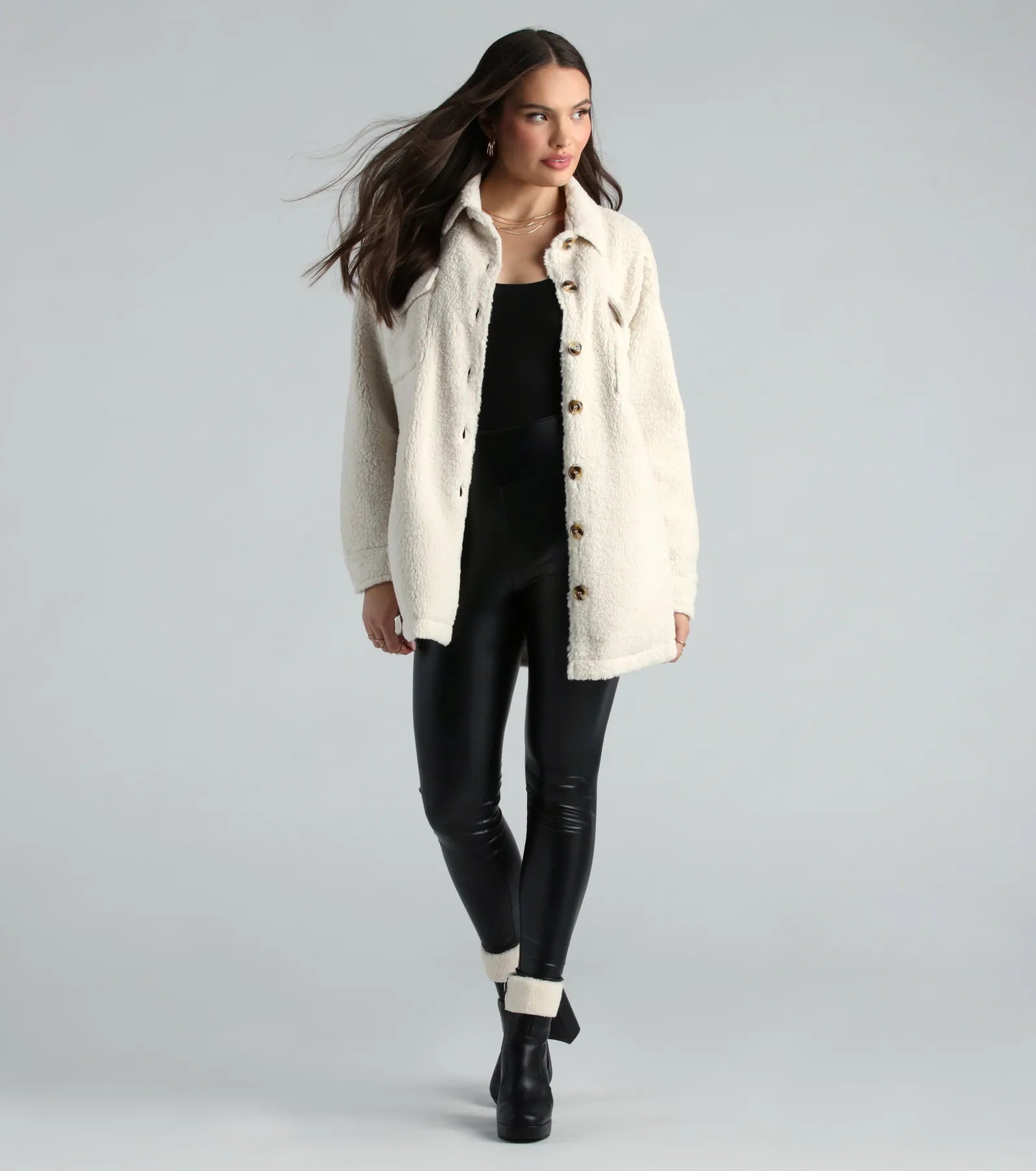 Cozy Vibes Faux Sherpa Shacket - Image 3