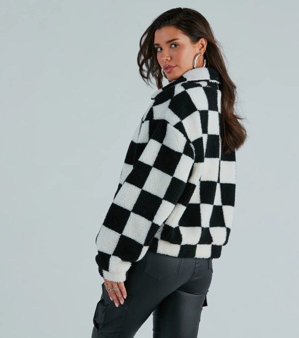 Coolness In Check Faux Sherpa Bomber Jacket - Image 2