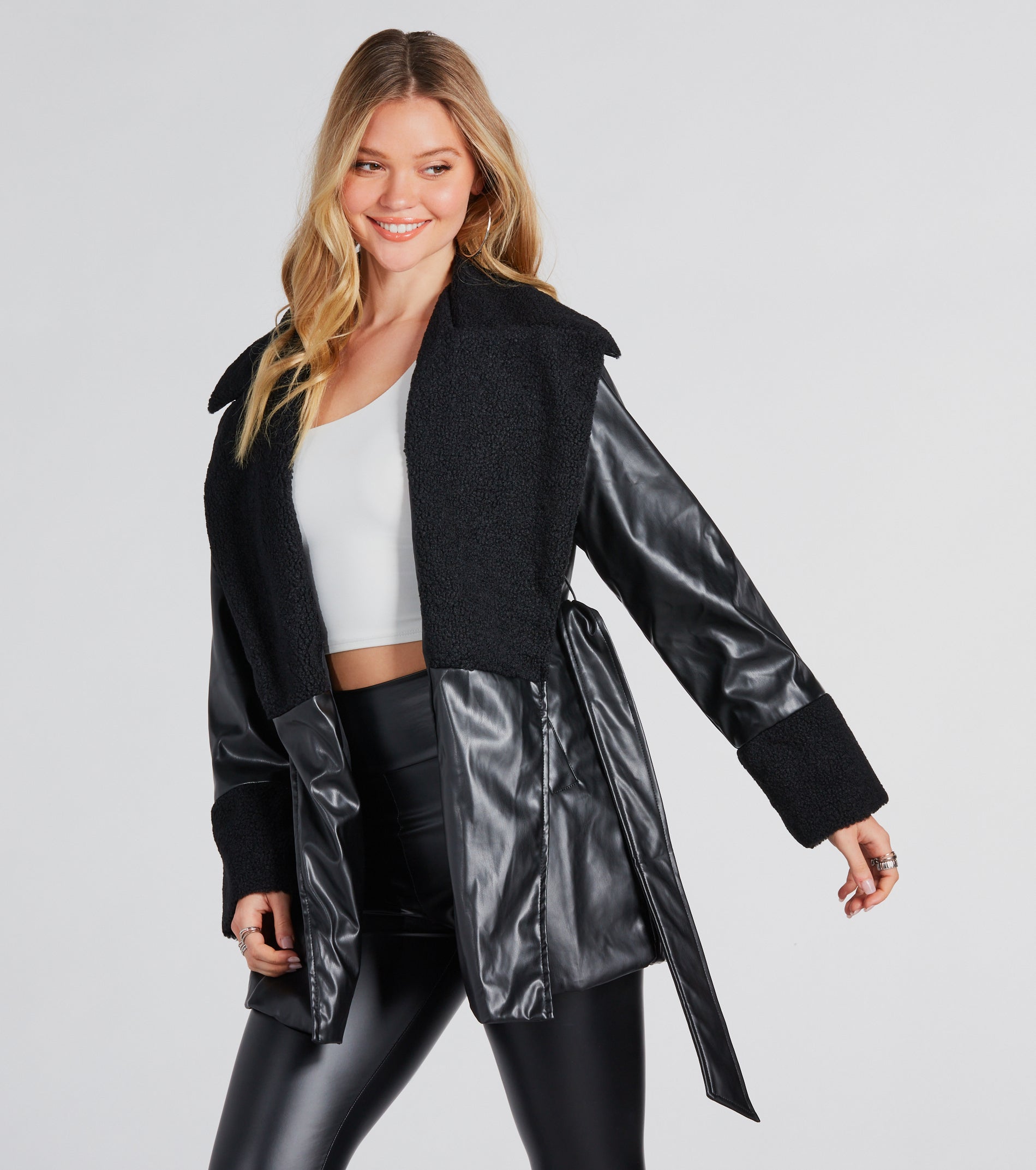 Can't Wait Faux Sherpa Leather Trench Coat - Image 5
