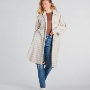 Setting Trends Faux Wool Houndstooth Long Shacket