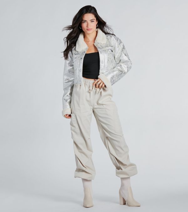 Pop Diva Status Metallic Faux Fur Crop Jacket - Image 4