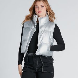 On Your Radar Metallic Puffer Vest