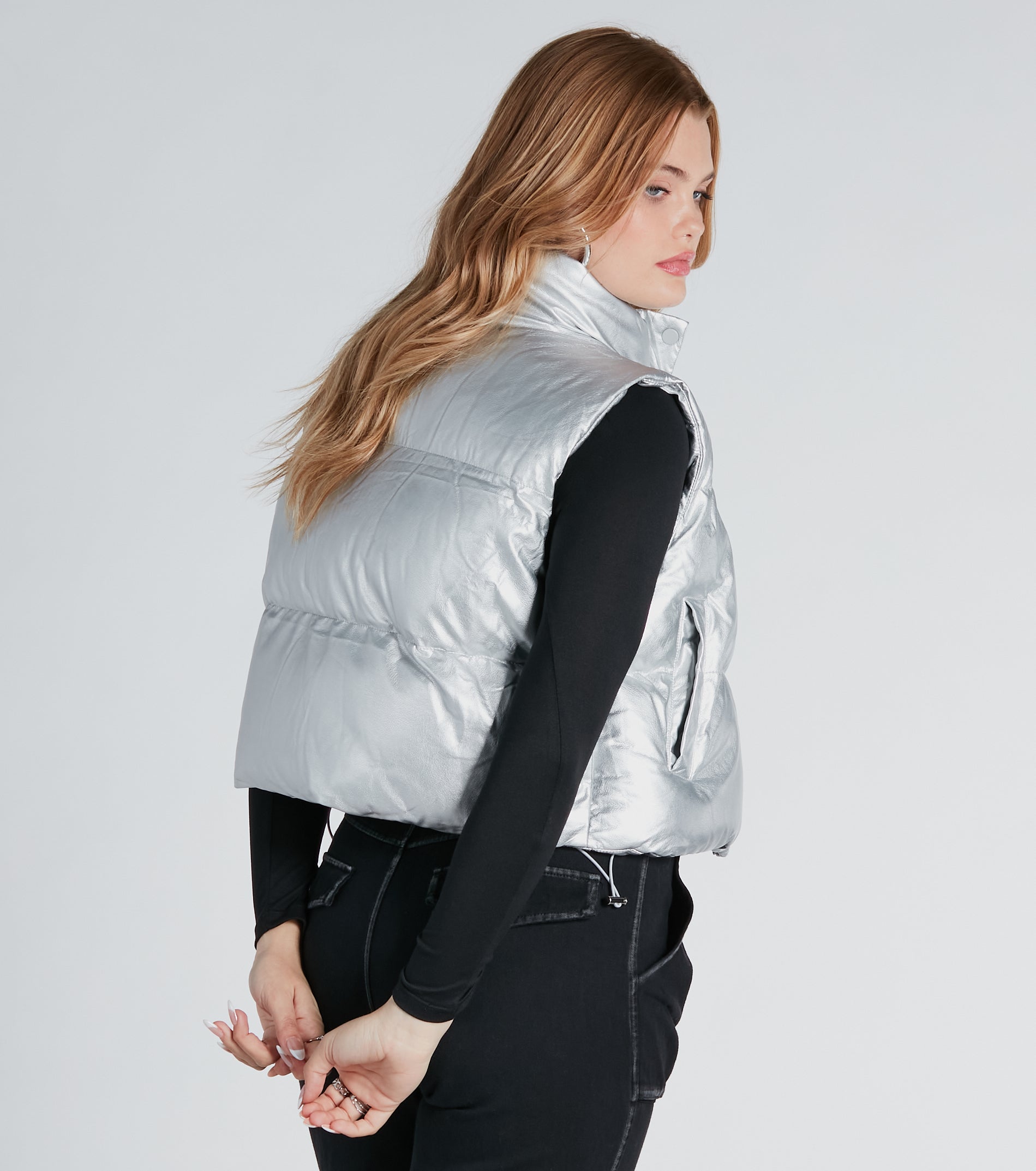 On Your Radar Metallic Puffer Vest - Image 2