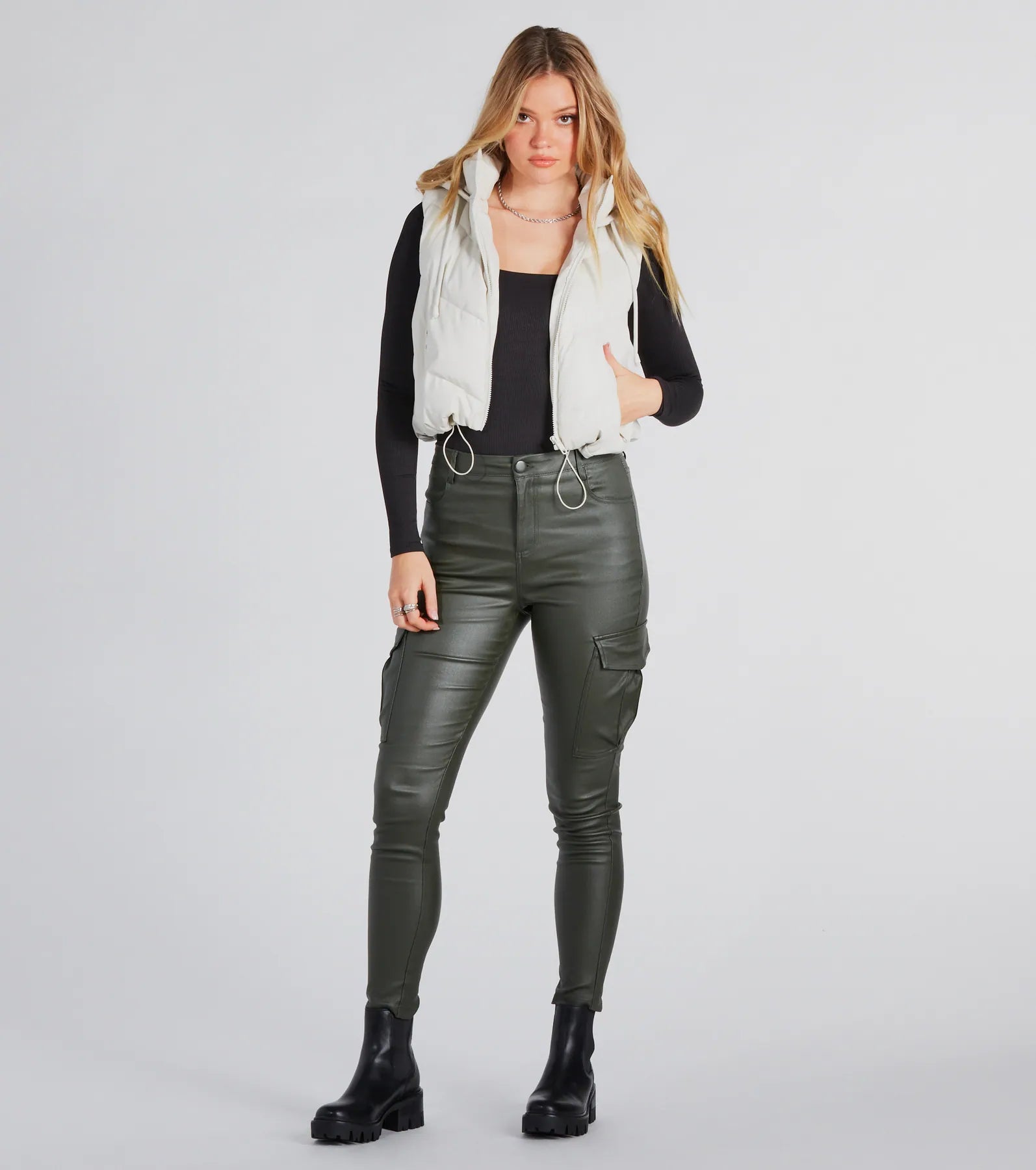 Hit The Slopes Faux Leather Puffer Vest - Image 4